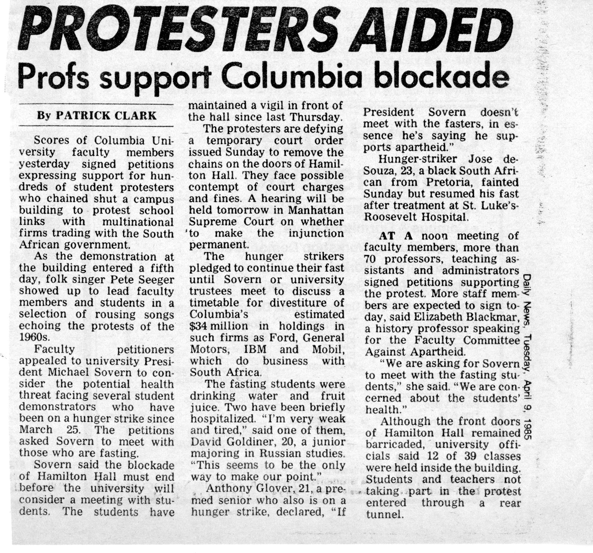 News clipping, April 9, 1985