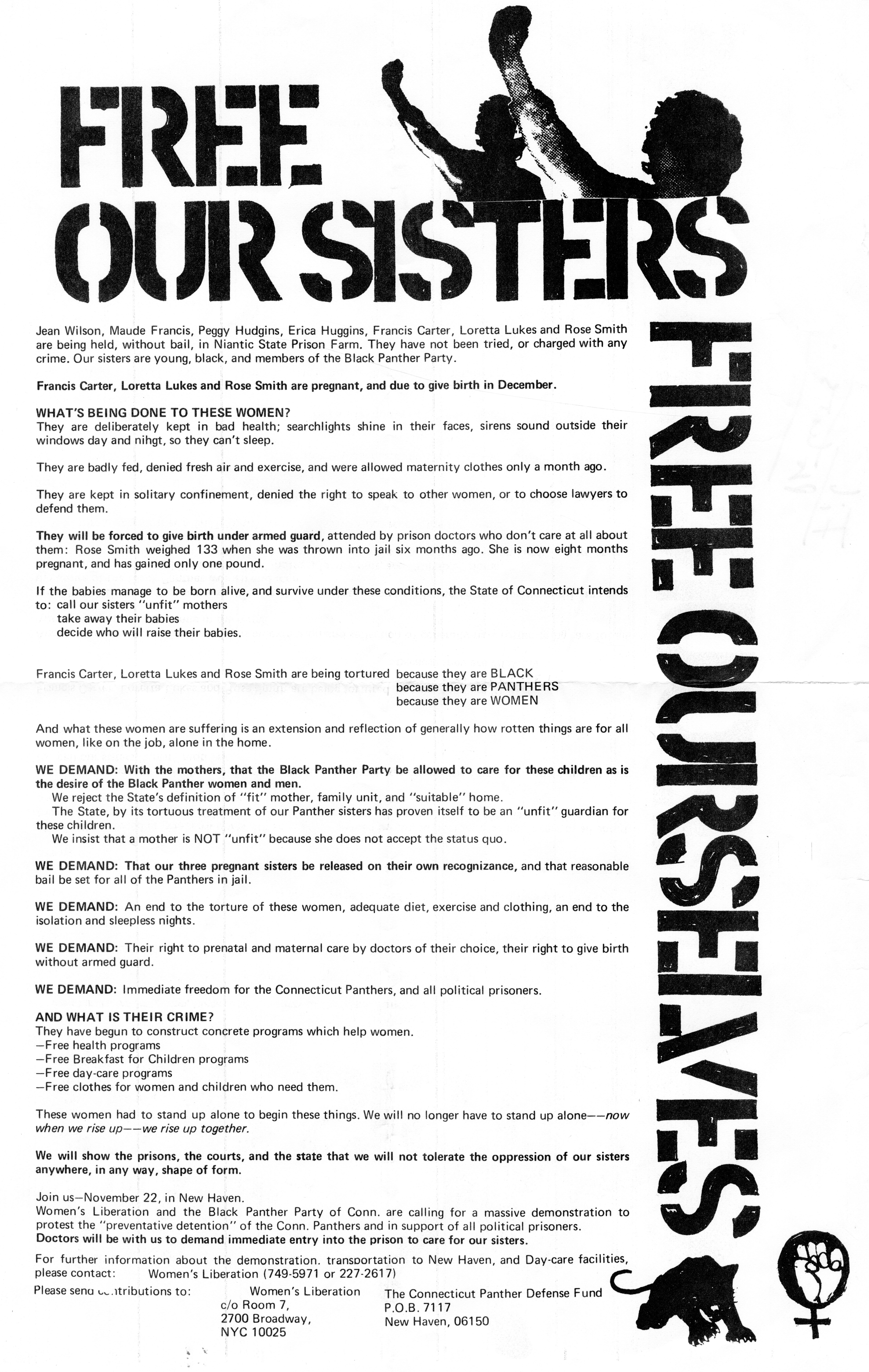 'Free Our Sisters Free Ourselves' flyer, November 1969.