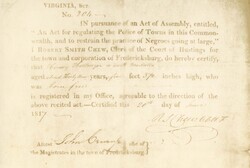 Certification of freedom of Henry Hollinger