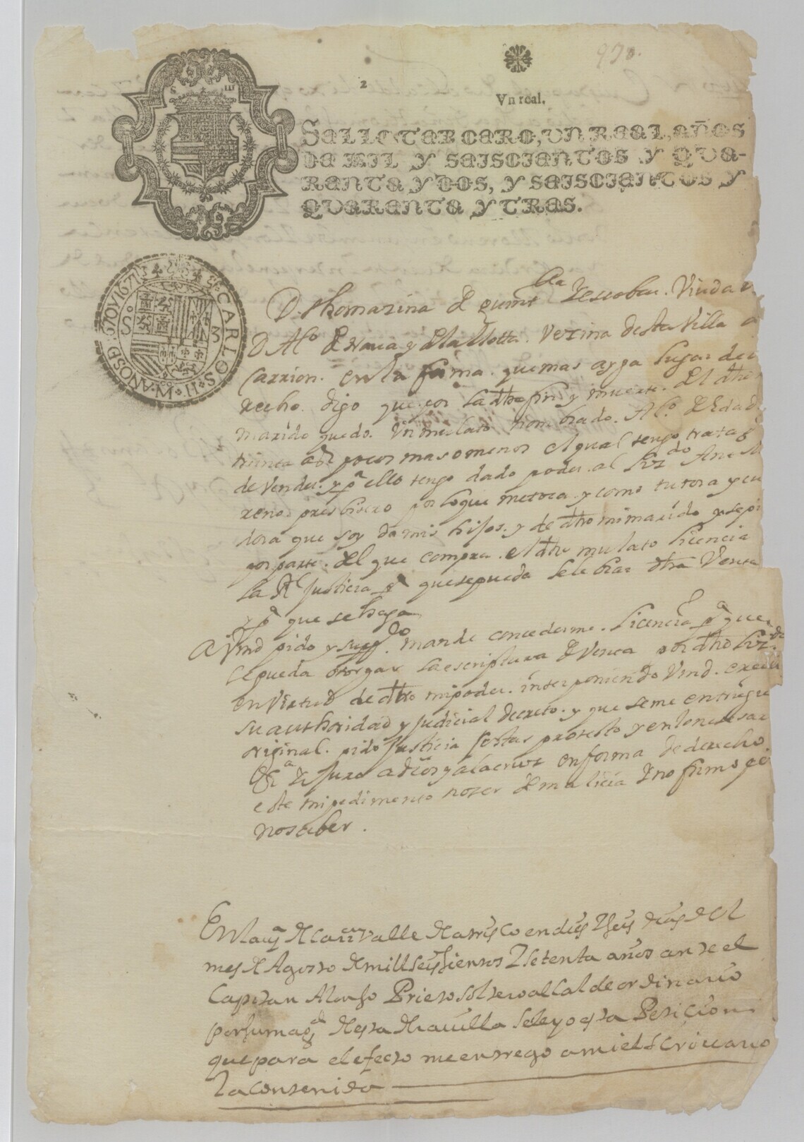 Bill of sale for Alonso, an enslaved mulatto man