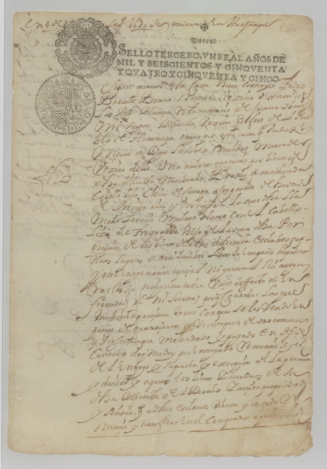Bill of sale for Beatriz, an enslaved mulatta woman, and her son Leoncio