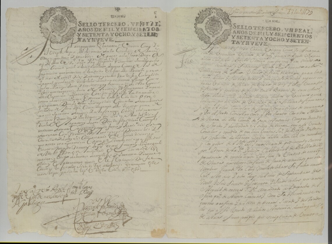 Record of land purchase by Juan de la Cruz, a free mulatto man